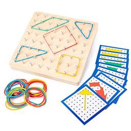 Henniu Geoboard de madeira com elásticos e cartões 8 * 8 pinos Brinquedos educativos gráficos geométricos e cognição de cores para crianças do jardim de infância de 4 a 6 anos