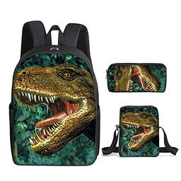 Conjunto de mochila escolar de dinossauros com 3 peças impressas diárias impressas crossbody mochila para presente para crianças crianças adultos (1)