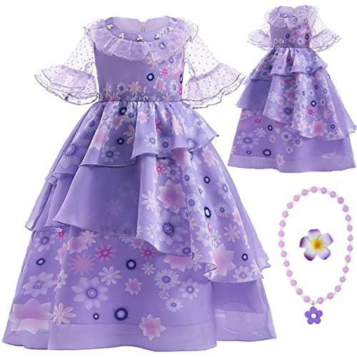 ToBunm Vestido Isabela fantasia para meninas Encant traje cosplay princesa tutu vestido para Halloween (tamanho 150 (8-10 anos))