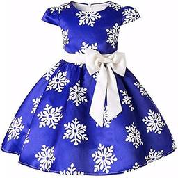 Houfung Vestido infantil de 3 a 9 anos com listras de flores para meninas, roupas infantis, vestido de princesa para festa de casamento, Azul, 3T