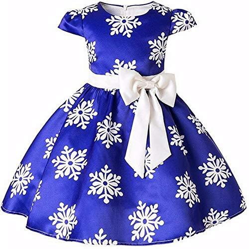 Houfung Vestido infantil de 3 a 9 anos com listras de flores para meninas, roupas infantis, vestido de princesa para festa de casamento, Azul, 8