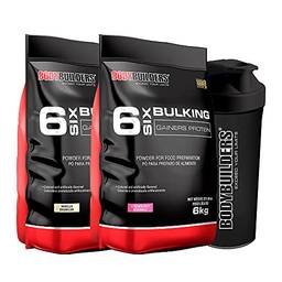 Kit 2x Hipercalórico 6 Six Bulking Protein 6kg + 1 Coqueteleira - Bodybuilders (Baunilha e morango)