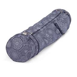 Bolsa para Tapete de Yoga Porta Mat Estampado Maharaja, 100% algodão, com bolsos e comportamentos para chaves, celular, toalha, alça justável, alta qualidade - Bodhi (Mandala/Azul Escuro, 60 cm)