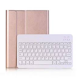 Capa de teclado sem fio BT, Romacci Capa de teclado sem fio BT3.0 para iPad de substituição da capa de teclado removível para iPad 10.2 (2019) (rosa dourado-branco)