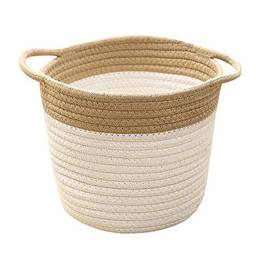 1 peça de balde de armazenamento de corda de algodão emendado para itens de mesa, cesto organizador de brinquedos (Cáqui)