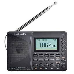 NUTOT Rádio Portátil AM/FM/SW/BT/TF Pocket Andoer HRD-603, Rádio USB, MP3, Gravador Digital, Suporte Cartão TF, Bluetooth