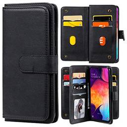 Capa carteira XYX para Samsung Galaxy A51 5G SM-A516 [não serve para A51 4G], capa carteira flip de couro PU cor sólida com suporte com 10 compartimentos para cartão, preta