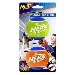 Nerf Dog Bola de tênis de borracha para cães com raspador interativo, leve, durável e resistente à água, 5 cm, para raças pequenas/médias/grandes, dois pacotes, cores mistas
