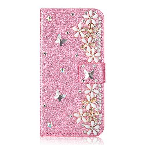 Capa carteira XYX para iPhone 11, capa carteira para iPhone 11, capa carteira de couro PU com design de flor da sorte com glitter para meninas e mulheres para iPhone 11 de 6,1 polegadas (rosa)