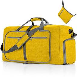 Bolsa De Viagem Dobrável De 65 L, Dobrável, Catiônica Resistente à água E A Rasgos, Bolsa De Viagem Leve Unissex Com Compartimento Para Sapatos (Amarelo)
