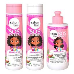 Kit Shampoo + Condicionador + Creme para Pentear 300ml SOS Cachos Kids Hidratação Salon Line