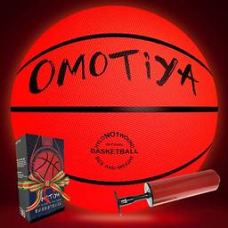 OMOTIYA Basquete com luz LED – Bola de basquete brilhante tamanho 7 com bateria bombeada, bola de basquete que brilha no escuro, bola noturna de tamanho oficial para uso interno e externo, laranja