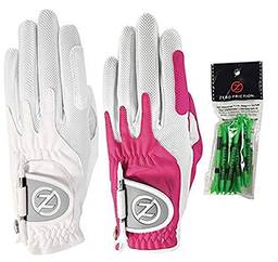 Zero Friction Luva de golfe sintética para mulheres com ajuste de compressão (pacote com 2 unidades de camisetas), ajuste universal, tamanho único, branco/rosa