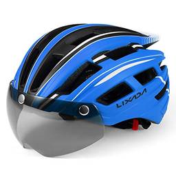 Tomshin Capacete de mountain bike Capacete de motociclismo com luz de fundo viseira magnética removível com proteção UV para homens e mulheres