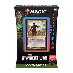 Magic: The Gathering – Deck de Commander de A Guerra dos Irmãos – Mishra’s Burnished Banner (azul, preto e vermelho) + pacote de amostra de booster de colecionador - Inglês