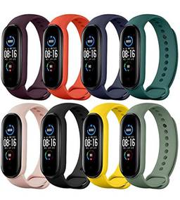Pulseiras de relógio TwiHill para Mi Band 5/6 2020, pulseira de silicone de estilo clássico Correia de relógio para Xiaomi Smart Band 5 (pacote de 8 + 1 Películas 3D Nano Bordas Pretas)