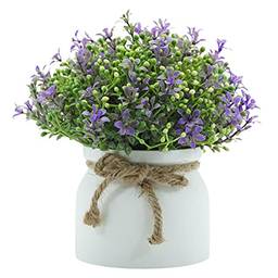Heave Plantas de flores artificiais, flores artificiais, bonsai, mini planta em vaso para casamento, festa de casa, decoração de escritório, arranjos de mesa, roxo