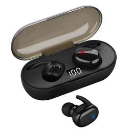 Fones de ouvido sem fio TWS Bluetooth 5.0 Fones de ouvido com controle de toque estéreo Fone de ouvido esportivo à prova d'água para smartphone (Preto)