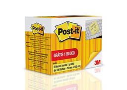 Bloco de Notas Adesivas Post-it Amarelo - 6 Blocos de 76 mm x 102 mm - 100 folhas (1 bloco grátis)