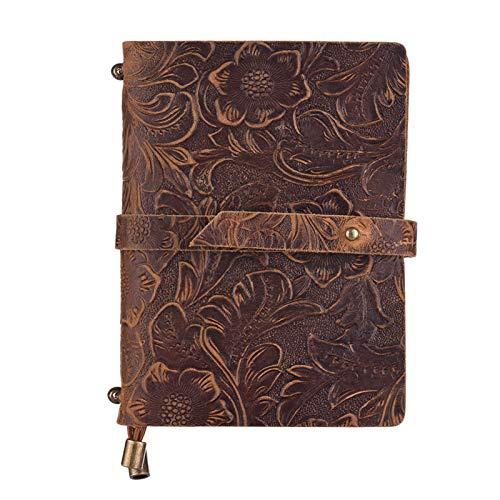 KKcare Caderno de couro vintage padrão em relevo diário de viagem forrado grade em branco papel diário recarregável presente para homens e mulheres rascunhando escrita