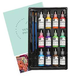 Tinta De Tecido,Sailsbury 12 cores conjunto de tinta acrílica lavável não tóxica com 2 pçs pincel 18 ml/garrafa para tecido têxtil roupas lona