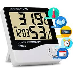 Termômetro Digital E Higrômetro Para Medição De Umidade Do Ar Com Relógio Digital