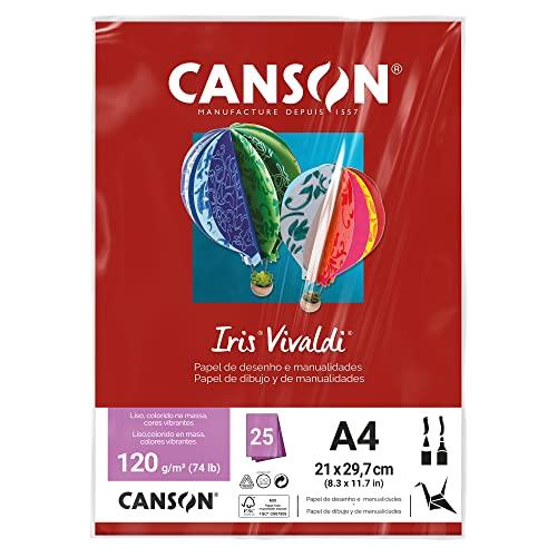 CANSON Iris Vivaldi, Papel Colorido A4 em Pacote de 25 Folhas Soltas, Gramatura 120 g/m², Cor Vermelho Escuro (15)