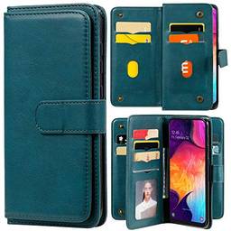 Capa carteira XYX para Samsung Galaxy A51 5G SM-A516 [não serve para A51 4G], capa carteira flip de couro PU cor sólida com suporte com 10 compartimentos para cartão, verde escuro