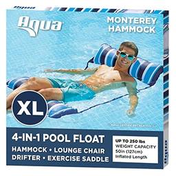 Cadeira inflável para piscina Aqua LEISURE 4 em 1 Monterey Hammock XL (mais longa/mais larga), boia para piscina para adultos, listras azul-marinho/branco (AZL18905BL)