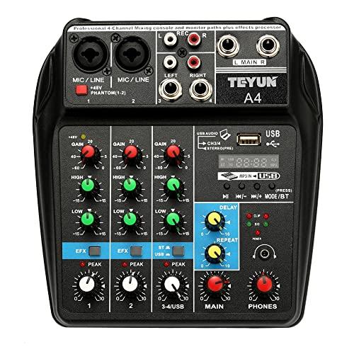 KKcare TU04 BT Sound Mixing Console Record 48V Phantom Power Monitor AUX Paths Plus Efeitos 4 Canais Mixer de Áudio com USB