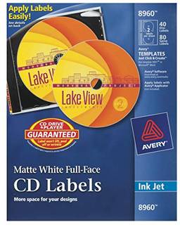 Etiquetas de CD Avery, branco fosco, 40 etiquetas de CD e 80 etiquetas de coluna (8960)
