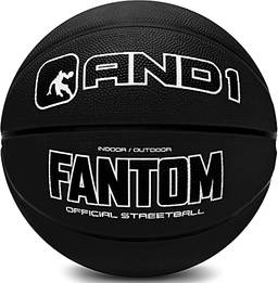 AND1 Bola de basquete Fantom Rubber – Tamanho oficial, feita para jogos internos e externos – vendida vazia (bomba não incluída), preta, tamanho 14