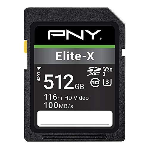 PNY Cartão de memória flash 512 GB Elite-X Classe 10 U3 V30 SDXC (P-SD512U3100EX-GE)