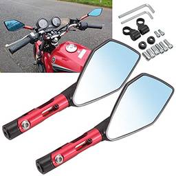 KATUR Espelhos de extremidade do guidão de motocicleta Espelho retrovisor vermelho motocicleta antirreflexo azulado espelhos olho de falcão 8 mm 10 mm parafusos roscados no sentido horário montagens