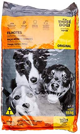 A Ração Three Dogs Original Frango, Carne e Arroz para Cães Adultos Raças Médias e Grandes Biofresh Para Todas Médio Filhotes, Sabor Frango 15kg