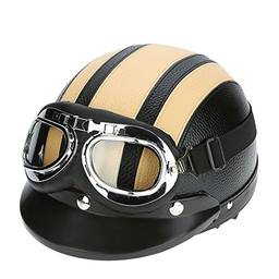Staright Moto Scooter aberto meio couro capacete com viseira óculos estilo retrô Vintage 54-60cm