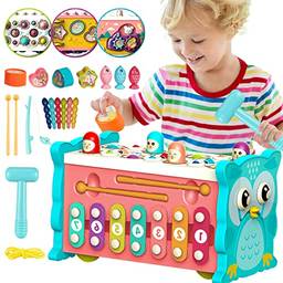 ZYLR Montessori Brinquedos 8 em 1 Brinquedos de criança martelando martelando para 1 2 3 4 anos de idade, brinquedos sensoriais, jogo de pesca, brinquedo xilofone com banco batendo, brinquedo de desen