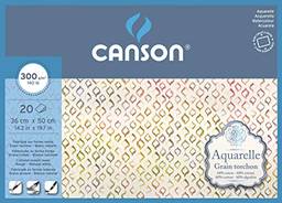 CANSON Aquarelle, 20 Folhas de Papel 300g/m² para Aquarela, Bloco 36x50cm, Grão Rugoso