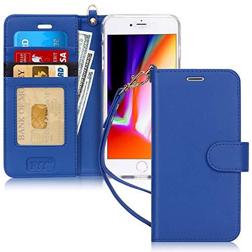 Capa de Celular FYY, Couro PU, Suporte, Compartimentos para Cartão, Compatível com Iphone 8 Plus E 7 Plus - Azul