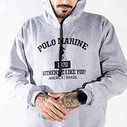 Blusa Moletom Polo Marine Masculina Coleção de Inverno (Cinza, M)