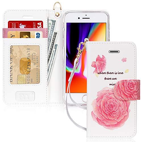 Capa FYY para iPhone 8 / iPhone 7 / iPhone SE (2nd) 2020 4,7 polegadas, [Recurso de suporte] Capa carteira de couro PU luxuosa com [Compartimentos para cartão][Alça de pulso] para iPhone 8/7/SE (2nd) 2020 (4,7") Rosa