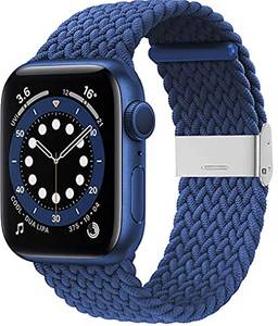 Pulseira para Apple Watch 38 mm, 40 mm, 42 mm, 44 mm, SE trançadas Correia elástica ajustável série 6/SE/5/4/3/2/1 com fivelas (Azul escuro 38/40mm)
