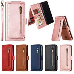 Capas tipo carteira para Samsung Galaxy S8+ couro PU flip capa para celular 9 compartimentos para cartão com zíper - ouro rosa