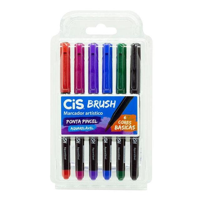 Caneta pincel Brush Aquarelável com 6 cores básicas Cis