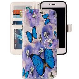 Capa carteira XYX para LG G6 Plus, capa para LG G6, capa para celular com flip em couro sintético com pintura em relevo 3D para LG G6/LG G6 Plus, borboleta azul roxa