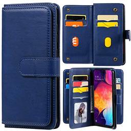 Capa carteira XYX para Samsung Galaxy A51 5G SM-A516 [não serve para A51 4G], capa carteira flip couro PU cor sólida com suporte com 10 compartimentos para cartão, azul escuro