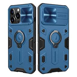 Nillkin Capa compatível com iPhone 13 Pro, capa protetora CamShield com suporte e capa para câmera, capa de grau militar com capa de lente deslizante e suporte de anel giratório para homens e mulheres, azul