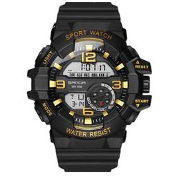 SANDA Relógio Masculino Esportivo Novos Produtos Moda Relógio Multifuncional De Luxo à Prova D'água Led Digital Masculino Relógio Eletrônico De Quartzo Ao Ar Livre Relógio Masculino (Black Gold)