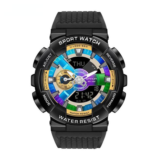 SANDA Relógio Masculino Sanda Criativo Impermeável Relógio Esportivo Quartzo Multifuncional Relógio Militar Masculino (Black color)