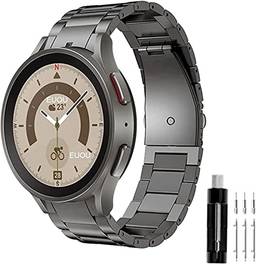 Lifenova Pulseira de relógio de titânio para Samsung Galaxy Watch 5 Pro sem lacunas de metal, para Galaxy Watch 5 4, 5pro 40 mm, 44 mm, 45 mm, pulseira de titânio (cinza em preto)